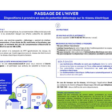 PASSAGE DE L’HIVER : Dispositions à prendre en cas de potentiel délestage sur le réseau électrique